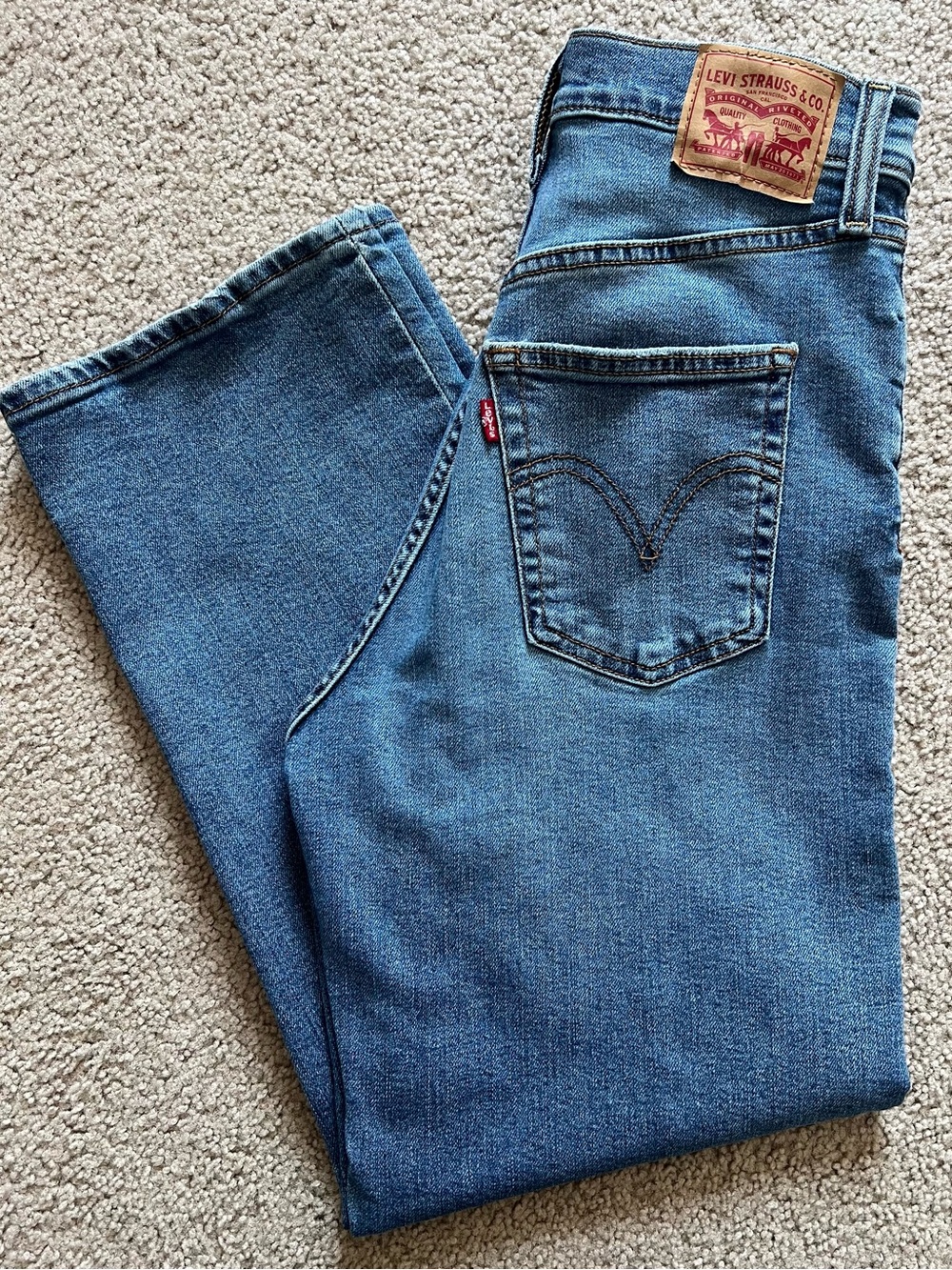 Levi's Rib Cage Straight Leg Ankle Blue Denim Jeans with Signature Patch Size 28